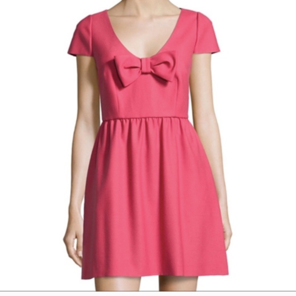 RED Valentino Hot Pink Scoop-Neck Mini Dress with Front Bow